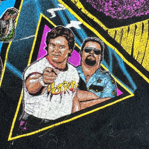 WWE Mad Engine Wrestle Mania Ultimate Warrior Vs Macho Man Medium Black Tee - Picture 3 of 12